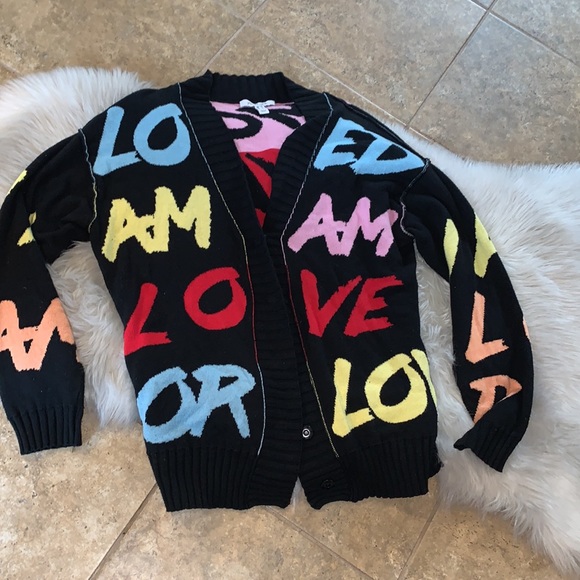 Peace Love World Womens Jacquard Sweater Cardigan Black Snap Front - Picture 7 of 14
